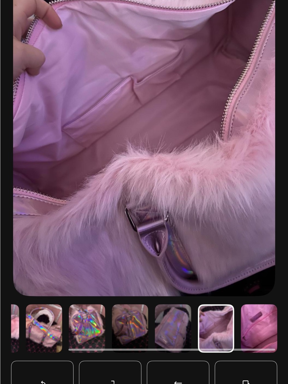 Pink Faux Fur Holographic Strap Handbag By Sugar Thrillz - Picture 6 of 7